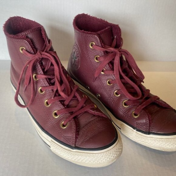 Converse All Star Leather High Top Burgandy Womens Size 7.5 - Picture 2 of 12